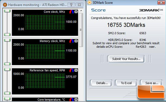 Asus HD 4890 3Dmark 2006 Overclock Results