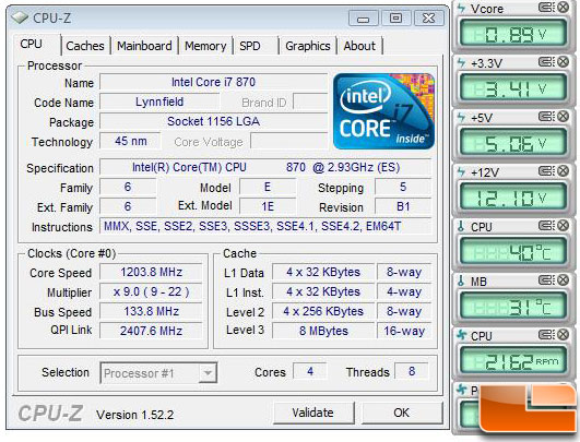 Intel Core i7 870 Processor Temperature at Idle