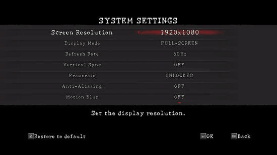 Resident Evil 5 Settings