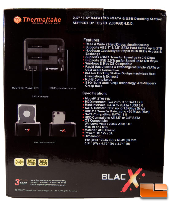 Thermaltake Blacx Duet Dock - Box Rear