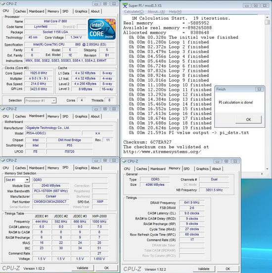 Gigabyte GA-P55A-UD6 Super Pi 1M Overclock