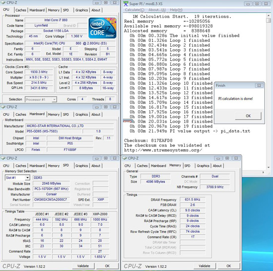 MSI P55-GD65 Super Pi Overclock 1M
