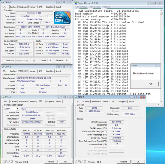 MSI P55-GD65 Super Pi Overclock 32M