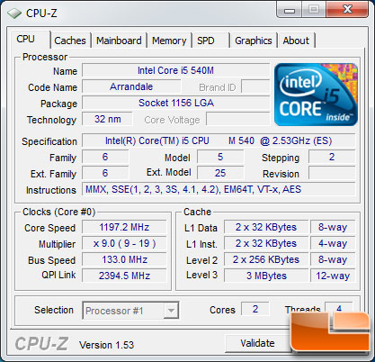 Intel Core i5 540M Processor Idle State
