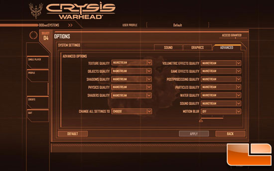 Crysis: Warhead Settings Crysis: Warhead Settings