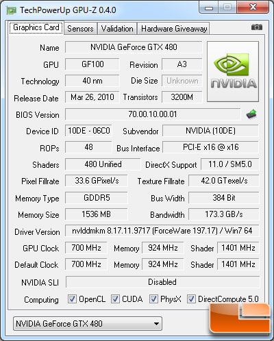 NVIDIA GeForce GTX 480 GPU-Z 0.3.9