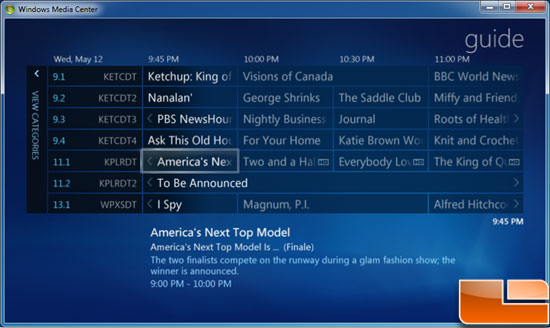 Windows 7 Media Center Live TV Guide