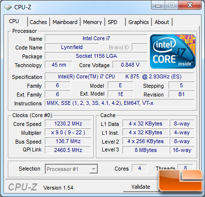 Intel Core i7 875K Lynnfield Processor Idle