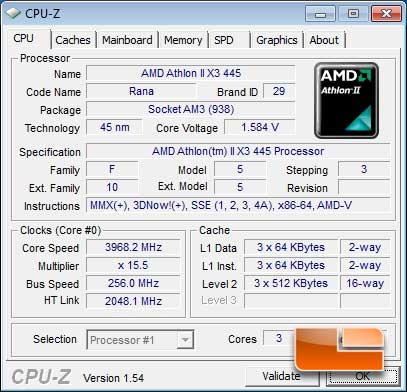 AMD Athlon II X3 445 Overclocked CPUz