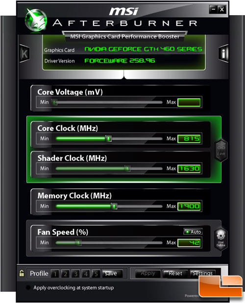 MSI N460GTX Cyclone 1GB video card AfterBurner Utility