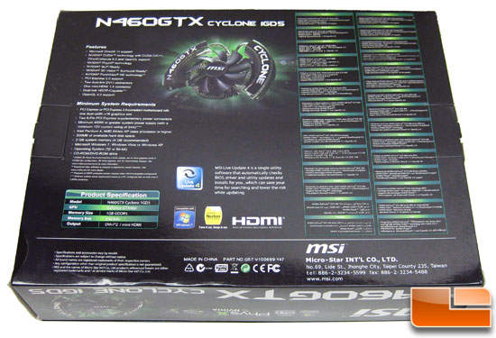 MSI N460GTX Cyclone 1GB GDDR5 OC Video Card Retail Box Back