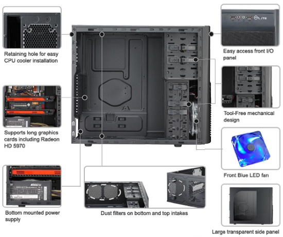 The Cooler Master Elite 430 Black Mid Tower Case Features The Cooler Master Elite 430 Black Mid Tower Case Features