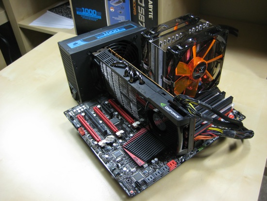 ASUS Rampage III Extreme with Prolimatech Armageddon, EVGA GTX 480, and Corsair HX1000 and Dominator GT 2000C7 ASUS Rampage III Extreme with Prolimatech Armageddon, EVGA GTX 480, and Corsair HX1000 and Dominator GT 2000C7