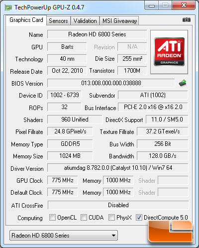 AMD Radeon HD 6850 1GB GPU-Z