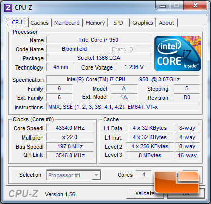 Intel Core I7 950 Overclocked CPUz