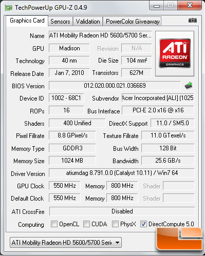 Acer Aspire 7551G GPUZ