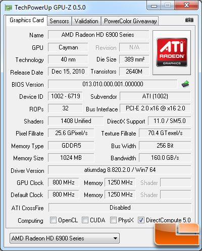 AMD Radeon HD 6950 1GB Video Card GPU-Z 0.5.0 Details