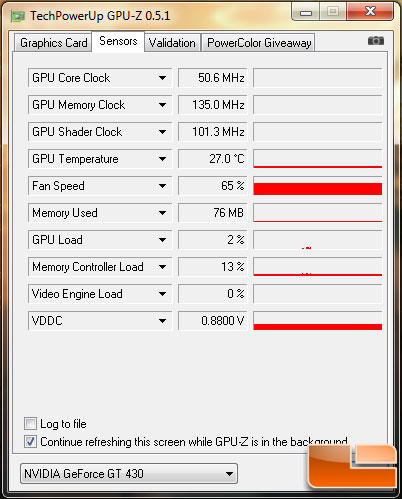 AXLE GeForce GT 430 GPU-Z Idle Temperature