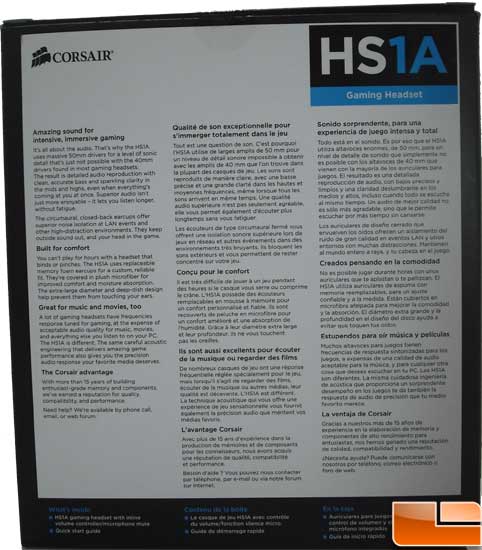 Corsair HS1a Headset Box Back