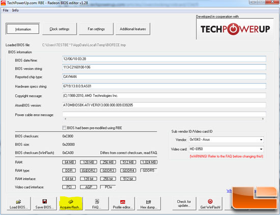 Radeon BIOS Editor - Acquire/Flash