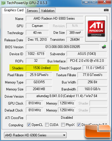 AMD Radeon HD6950 w/ 1536 Shaders - GPU-Z