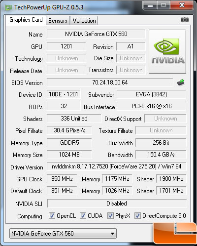 EVGA GeForce GTX 560 SC Video Card Gpu-Z overclock