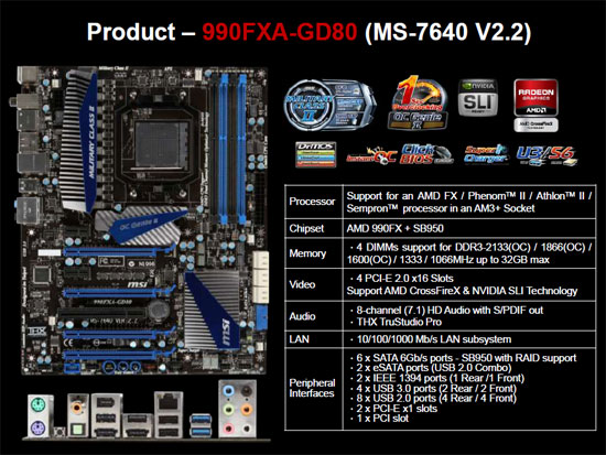MSI 990FXA-GD80 AMD 990FX AM3+ Specifications