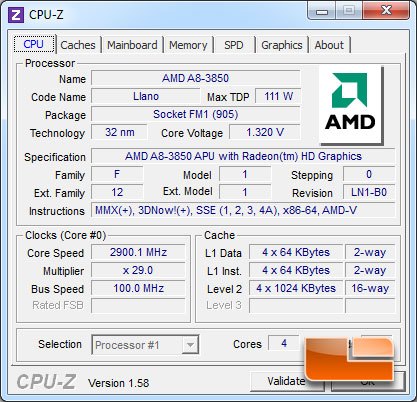 ASRock A75 Pro4 AMD A8-3850 APU Stock Speed