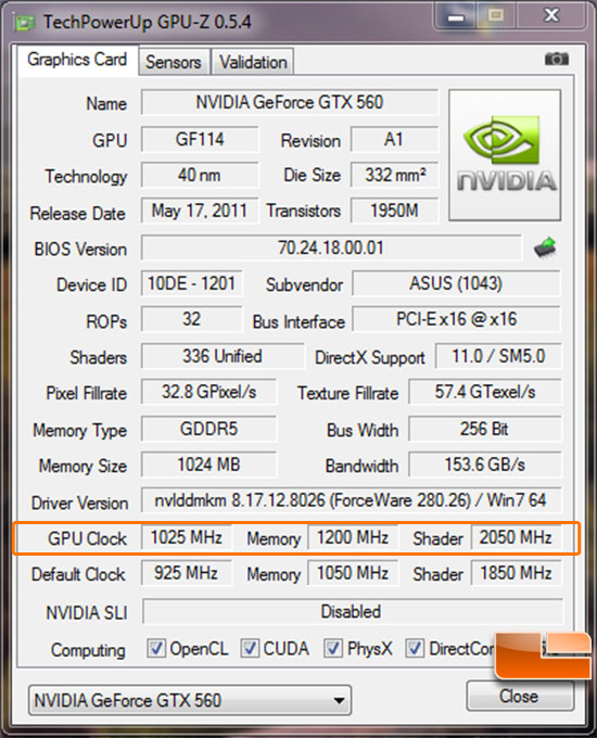 ASUS GTX 560 TOP GPU-Z MAX Overclock