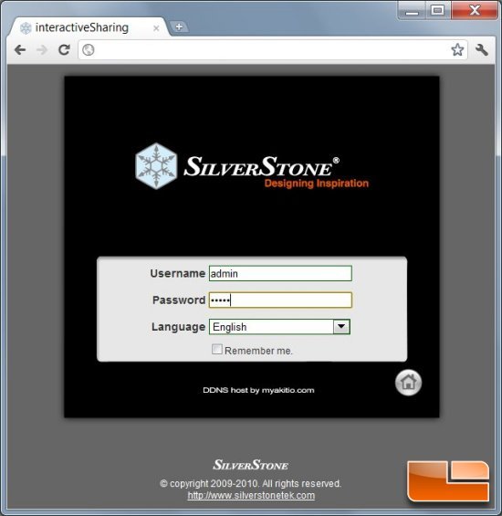 SilverStone SST-DC01 Login Screen