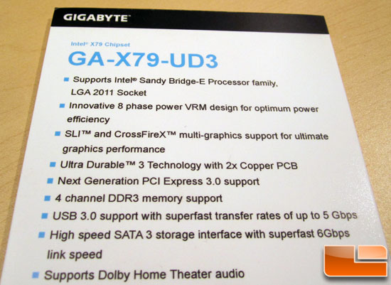GIGABYTE GA-X79-UD3 Motherboard Specifications