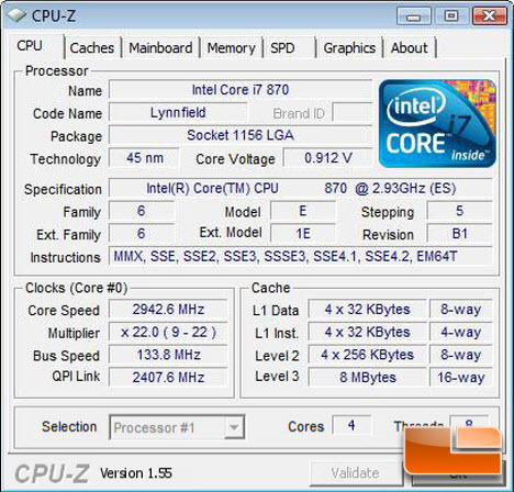 CPU-z i7 870 stock