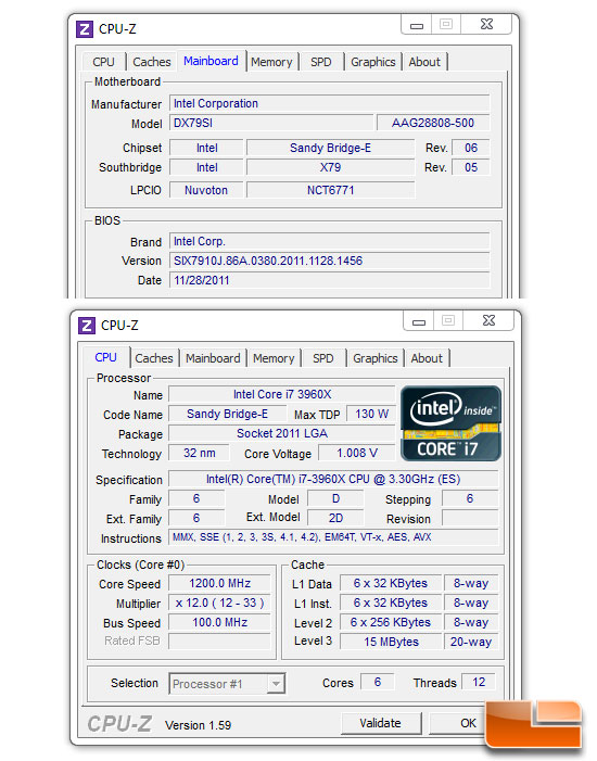 Legit Reviews Intel Core i7 3960X Test System CPUz