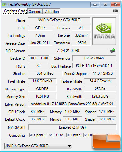 EVGA GeForce GTX 560 Ti 2Win Test Settings