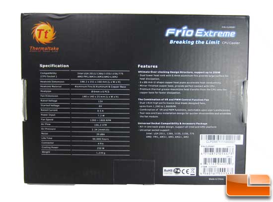 Thermaltake Frio Extreme box back
