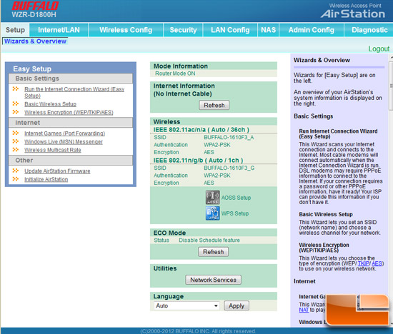 Buffalo WZR-D1800H AC Router GUI