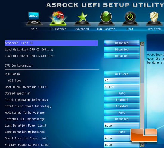 ASRock Z77E-ITX Overclocking Settings