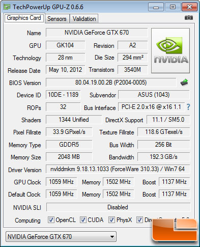 ASUS GeForce GTX 670 DirectCU II TOP GPU-Z