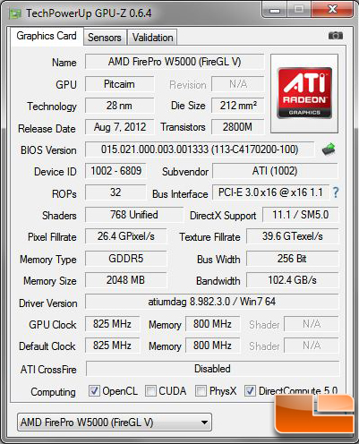 AMD W5000 GPU-Z