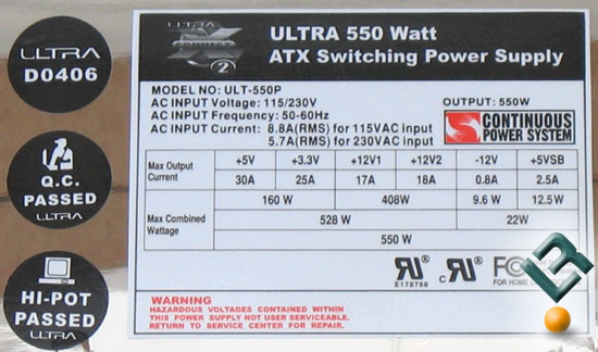 The Ultra X-Connect X2 550W PSU Label
