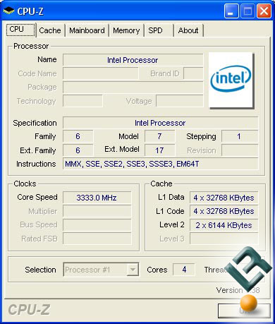 Intel Yorkfield CPU-Z Screenshot