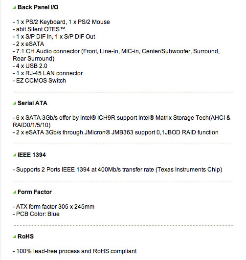 abit IP35 Pro Motherboard Specifications