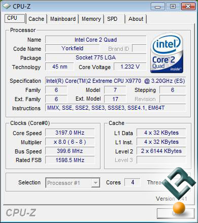 Intel Yorkfield QX9770 CPU-Z Shot