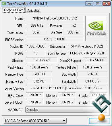 XFX GeForce 8800 GTS 512MB on GPU-Z