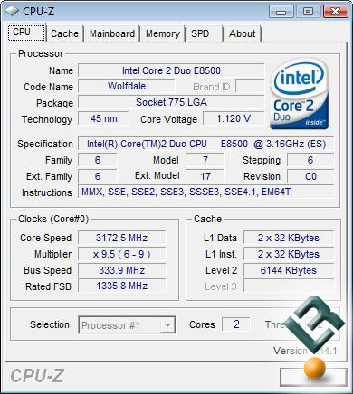 Intel Core 2 Duo E8500 - CPU-Z Data