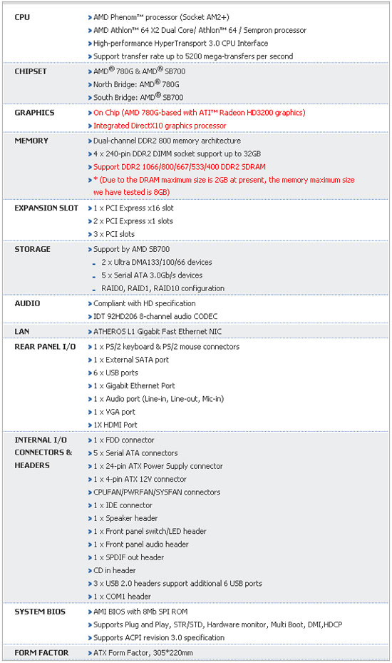 ECS A780GM-A motherboard top