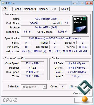 AMD Phenom 9850 Processor Stock Settings