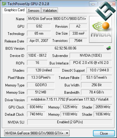 ECS GeForce 9800 GTX+ SLI Hydra Video Card Kit Overclocking