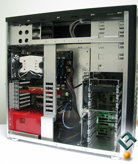 The test system installed into the Lian Li PC-A7010