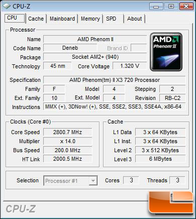AMD Phenom II X3 720 Black Edition CPU CPU-Z